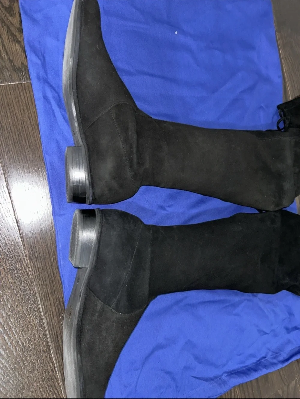 Stuart Weitzman Lowland Over The Knee Boot Black Suede 7 Flat